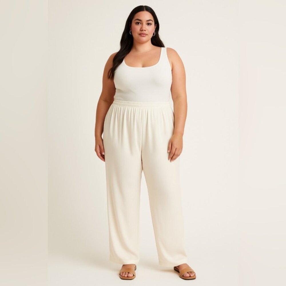 Cream Wide-Leg Straight Leg Pants - XL - MACK